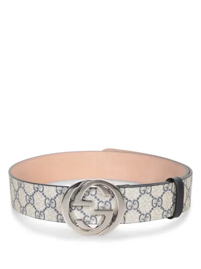 Gucci Gg Supreme Belt With Interlocking G Buckle In Gray