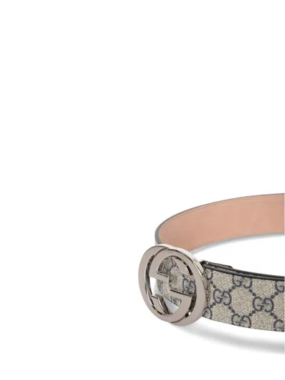 Gucci Gg Supreme Belt With Interlocking G Buckle In Gray