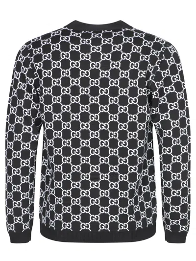 Gucci Black Reversible Cardigan With V Neck In Gg Canvas Woman