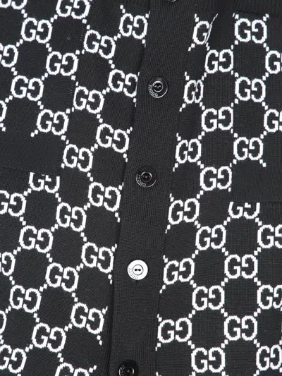 Gucci Black Reversible Cardigan With V Neck In Gg Canvas Woman