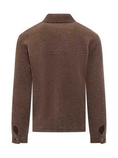 Rakkì Rakki Blue Wool Overshirt With Front Pockets In Brown