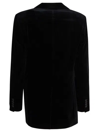 Max Mara Velvet Blazer With Satin Lapels And Buttons In Black