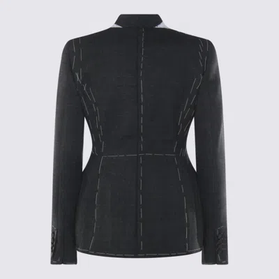 Moschino Embroidered Wool Canvas Jacket With Notch Lapel In Gray