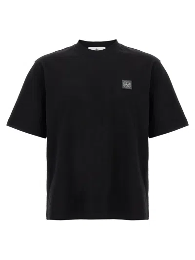 Stone Island Logo Cotton T-shirt In Black