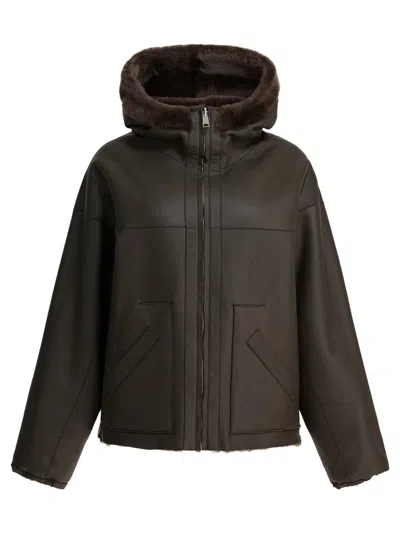 Blancha Versatile Hooded Reversible Jacket Front Pockets In Brown