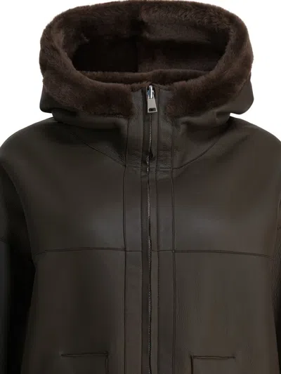 Blancha Versatile Hooded Reversible Jacket Front Pockets In Brown