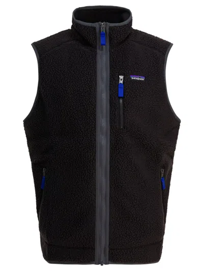 Patagonia Textured Fleece Vest With High Collar In Black