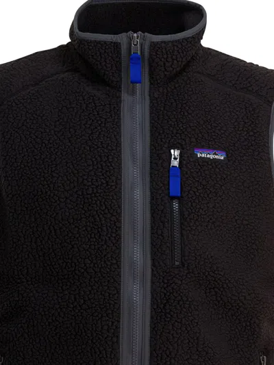 Patagonia Textured Fleece Vest With High Collar In Black