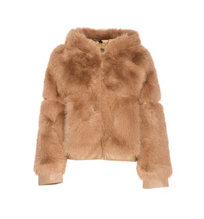 V73 Hooded Faux-fur Jacket In Neutral