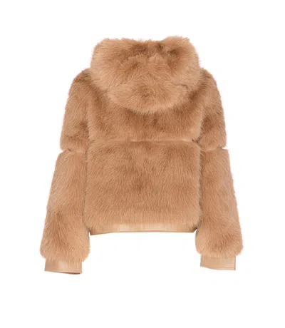 V73 Hooded Faux-fur Jacket In Neutral