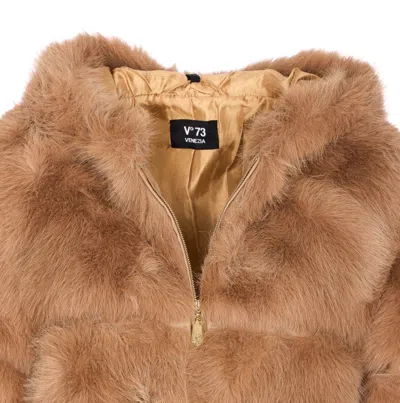 V73 Hooded Faux-fur Jacket In Neutral