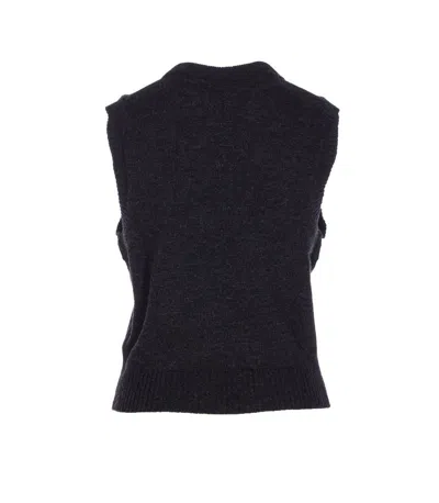 Ganni Flowers Grey Vest In Burgundy