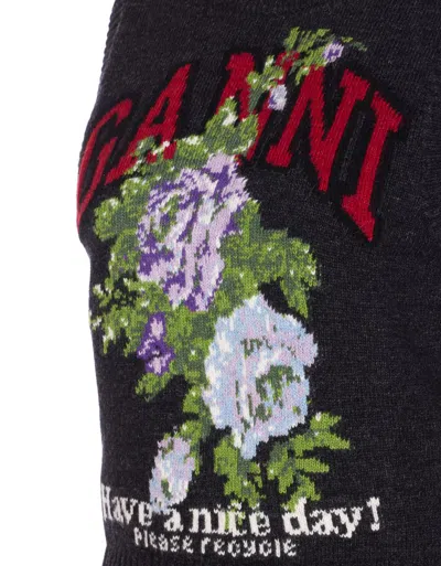 Ganni Flowers Grey Vest In Burgundy