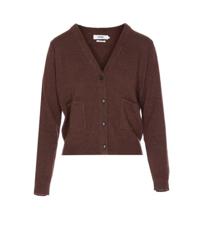 Not Shy Patch-pocket Buttoned Cardigan In Brown