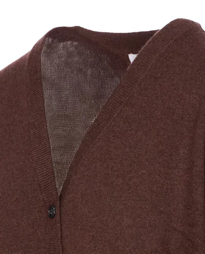 Not Shy Patch-pocket Buttoned Cardigan In Brown