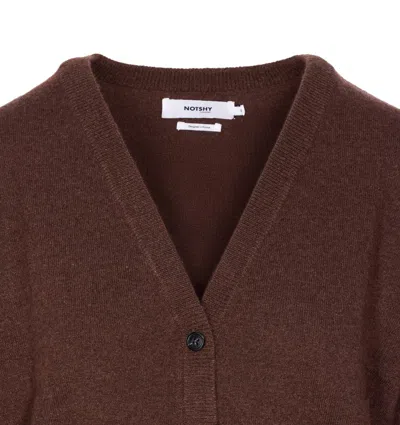 Not Shy Patch-pocket Buttoned Cardigan In Brown
