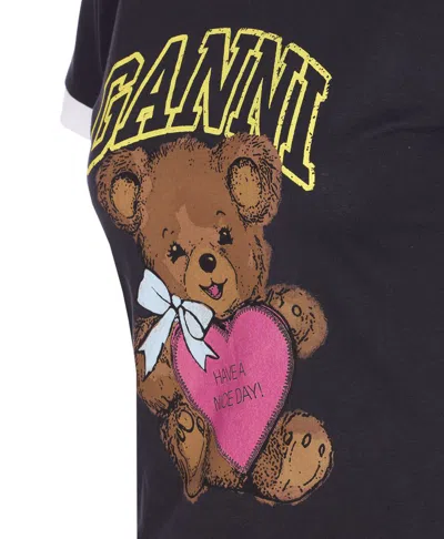 Ganni Graphic Print Crew Neck Short Sleeve Top In Gray