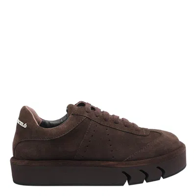 Paloma Barceló Low-top Sneakers In Brown Suede With Embossed Logo In Brown