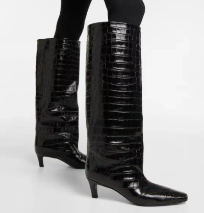 Totême Brown Crocodile-embossed Leather Boots In Black