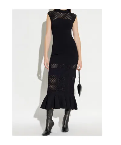 Lanvin Paneled Knitted Midi Dress In Black