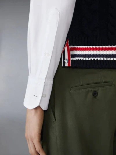 Thom Browne Navy Aran Cable Stitch Merino Wool Vest In Black