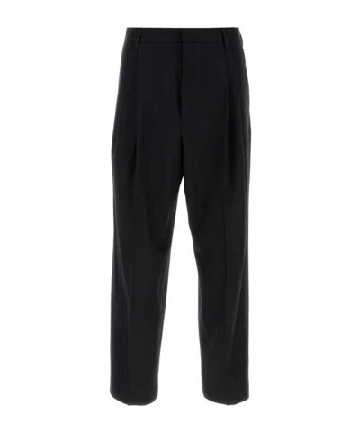 Dries Van Noten Wide Wool Blend Gabardine Pants In Black