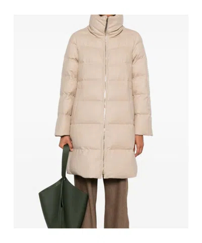Herno Long Quilted Jacket High Collar In Neutral