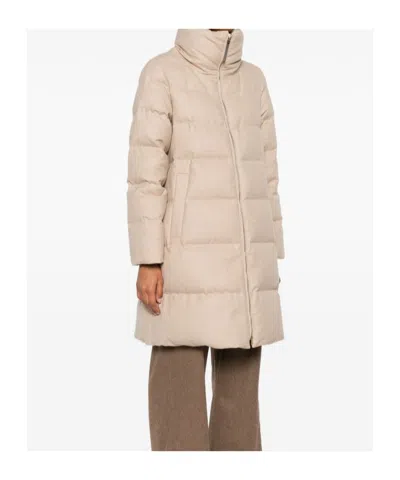Herno Long Quilted Jacket High Collar In Neutral