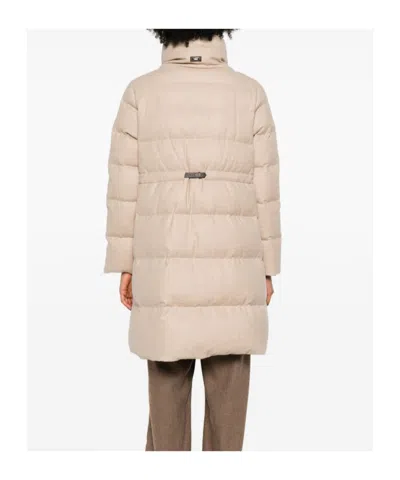 Herno Long Quilted Jacket High Collar In Neutral