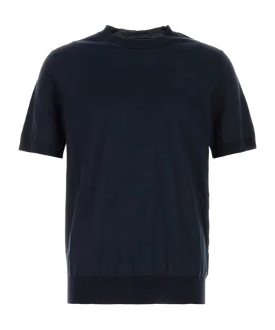 Prada Short-sleeved Cashmere And Silk Sweater In Blue