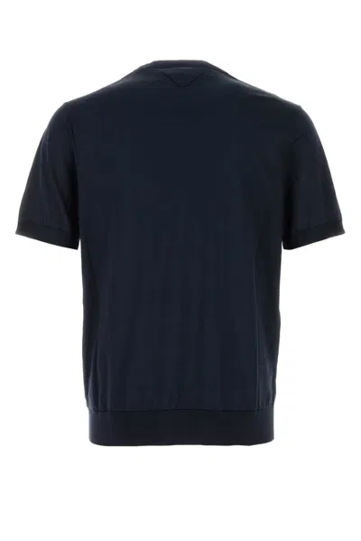 Prada Short-sleeved Cashmere And Silk Sweater In Blue
