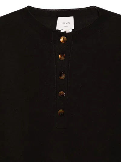 Alysi Button-placket Cashmere Sweater In Black