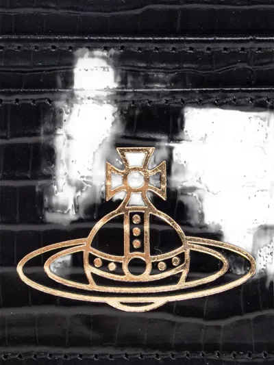 Vivienne Westwood Metallic-orb Leather Cardholder In Black