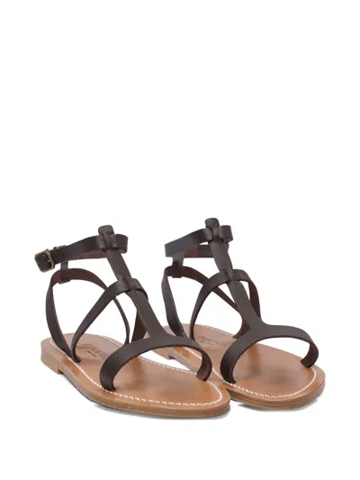 Kjacques K.jacques Minimalist Brown Leather Sandals With Adjustable Ankle Strap In Brown