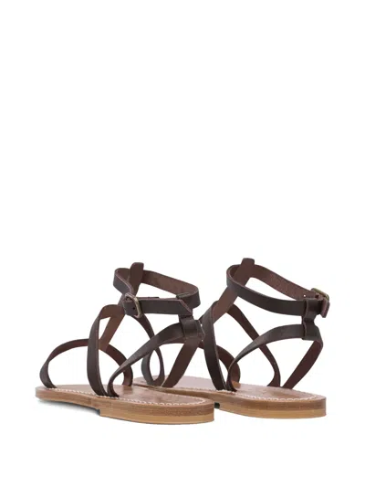 Kjacques K.jacques Minimalist Brown Leather Sandals With Adjustable Ankle Strap In Brown