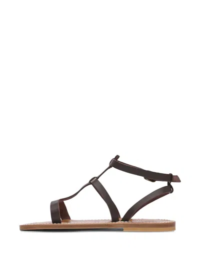Kjacques K.jacques Minimalist Brown Leather Sandals With Adjustable Ankle Strap In Brown