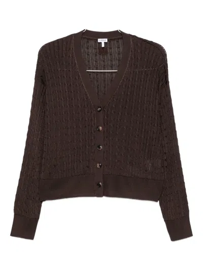 Loewe Cable-knit Buttoned Cardigan In Brown