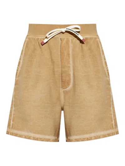 Dsquared2 Drawstring Cotton Track Shorts In Neutral