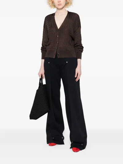 Loewe Cable-knit Buttoned Cardigan In Brown