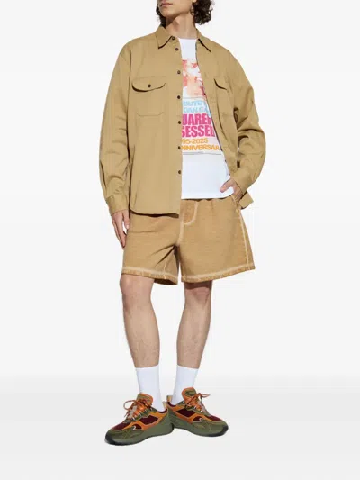 Dsquared2 Drawstring Cotton Track Shorts In Neutral