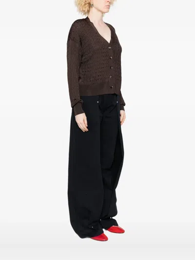 Loewe Cable-knit Buttoned Cardigan In Brown