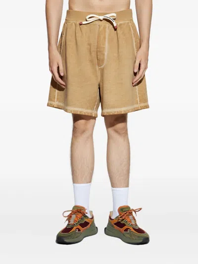 Dsquared2 Drawstring Cotton Track Shorts In Neutral