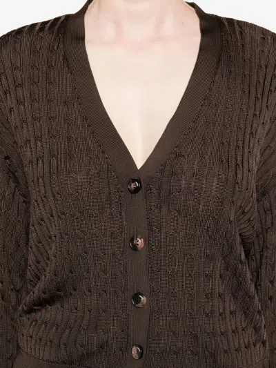 Loewe Cable-knit Buttoned Cardigan In Brown