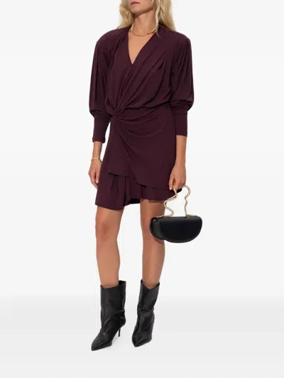 Iro Red Solid V Neck Mini Dress In Burgundy