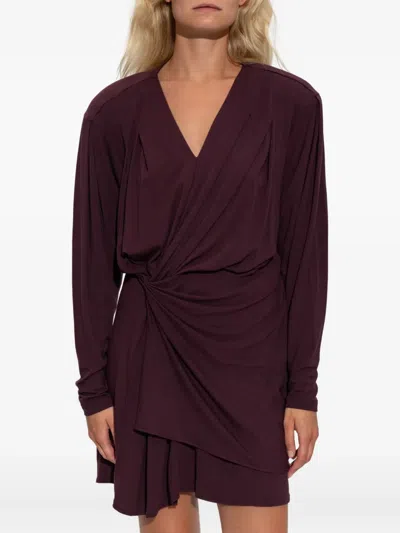 Iro Red Solid V Neck Mini Dress In Burgundy