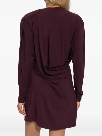 Iro Red Solid V Neck Mini Dress In Burgundy