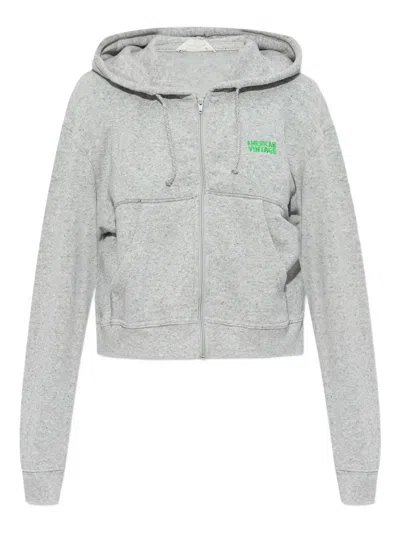 American Vintage Casual Zip Hoodie With Drawstring And Pockets In Gray