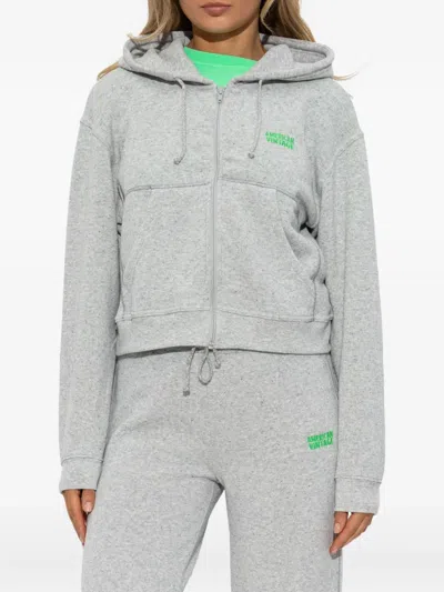 American Vintage Casual Zip Hoodie With Drawstring And Pockets In Gray