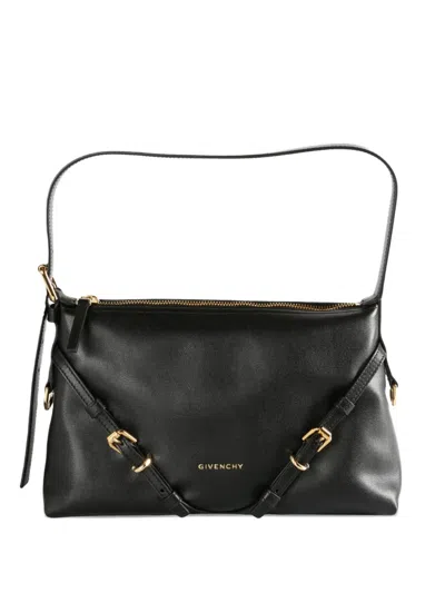Givenchy Hammered Leather Shoulder Bag With Logo On The Front And Metal Details In Black