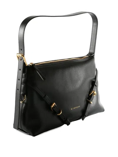 Givenchy Hammered Leather Shoulder Bag With Logo On The Front And Metal Details In Black